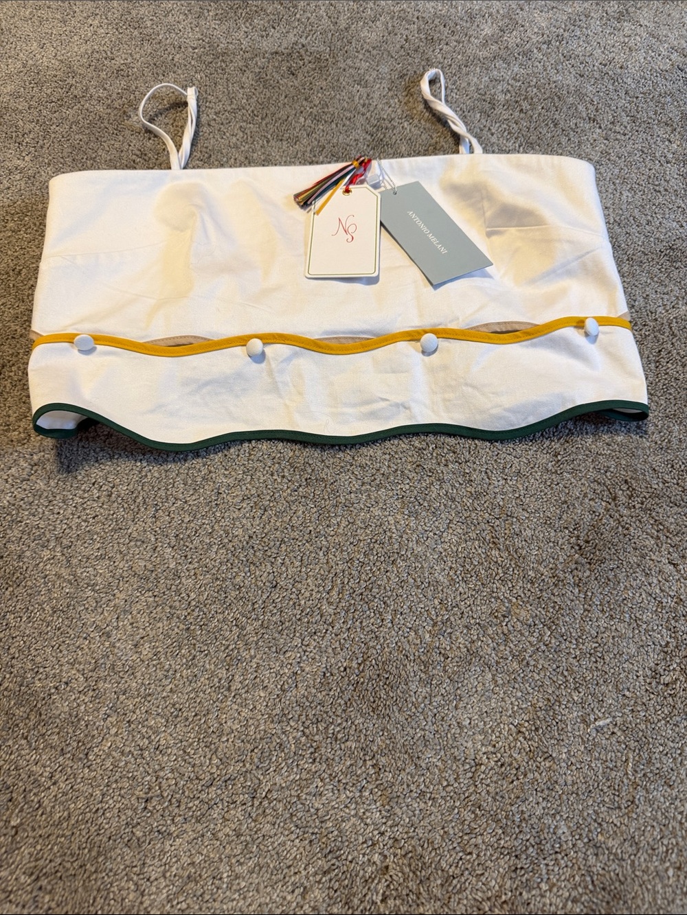 Nat Note White Spaghetti Strap Halter Top with Yellow Trim and Green Hem